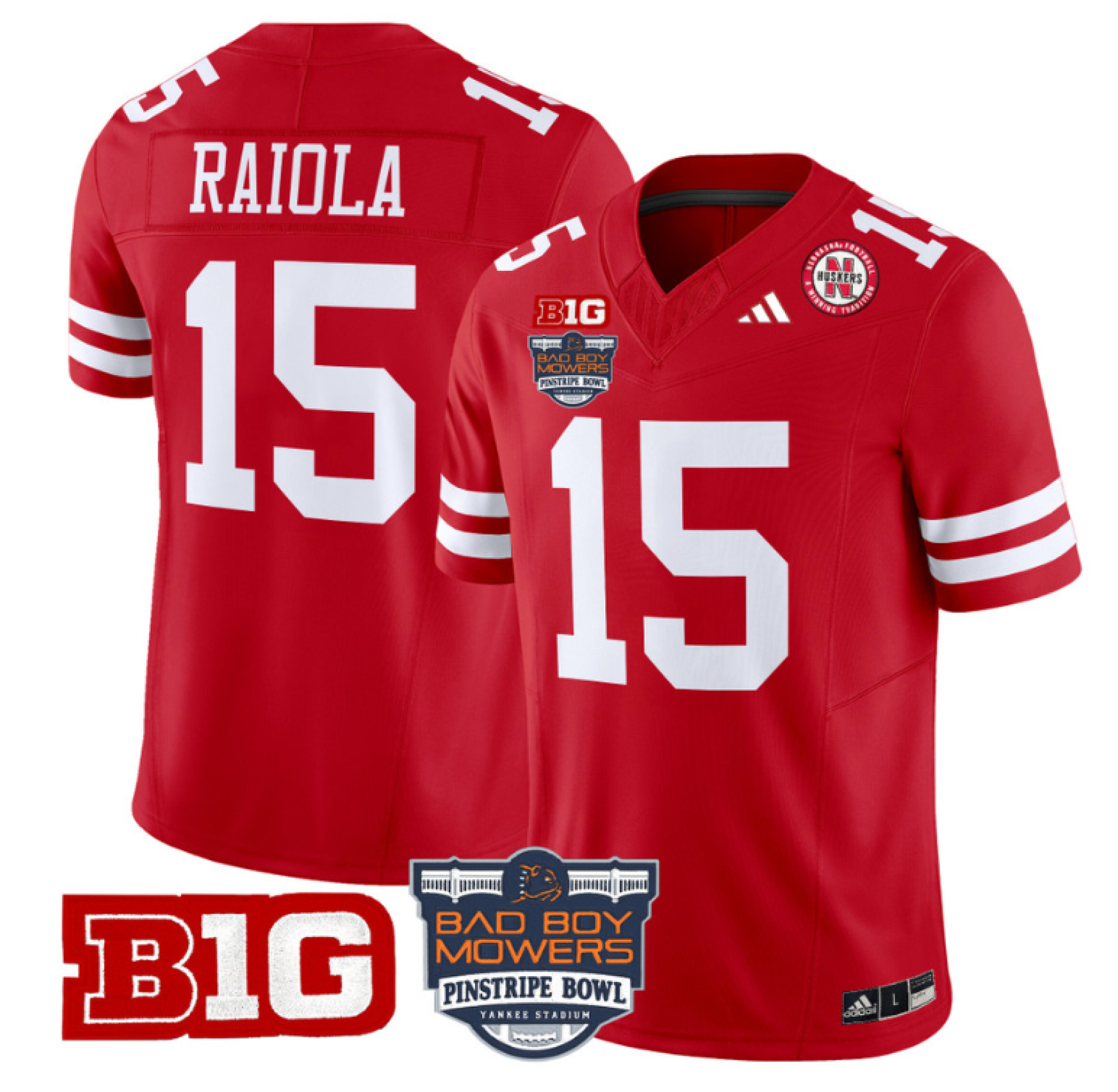 Dylan Raiola Jersey 15 Nebraska Cornhuskers 2025 Pinstripe Bowl Scartlet